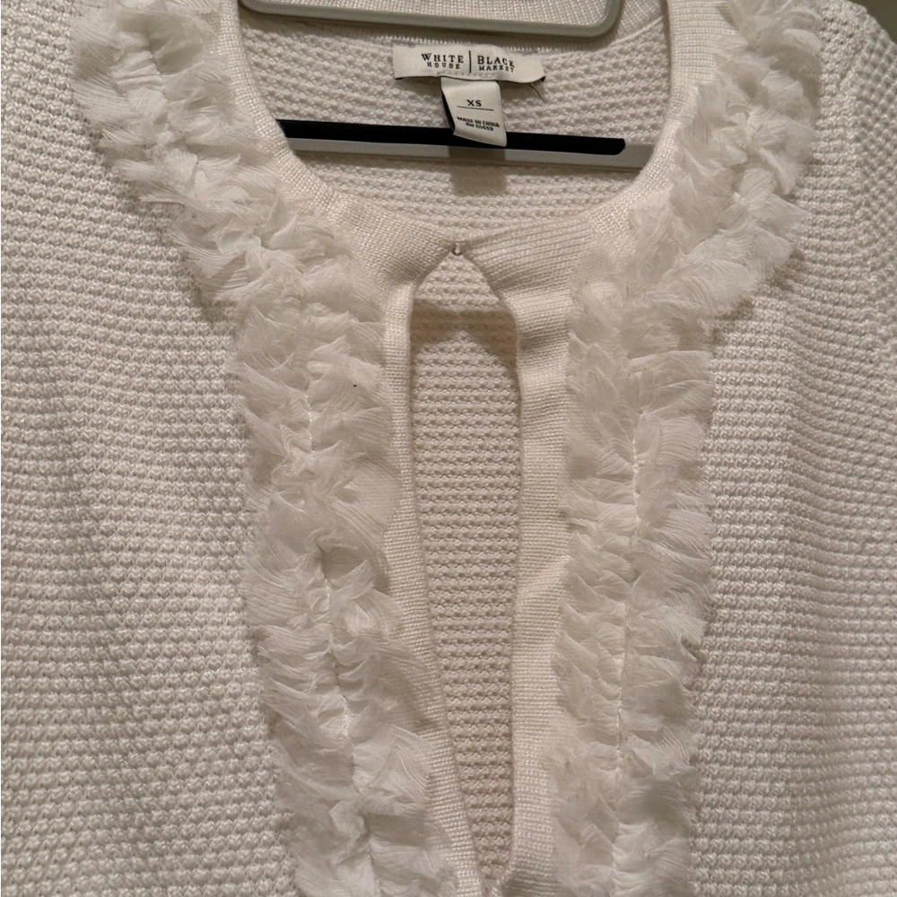 White Textured Cardigan with Ruffle Trim - Picture 5 of 6